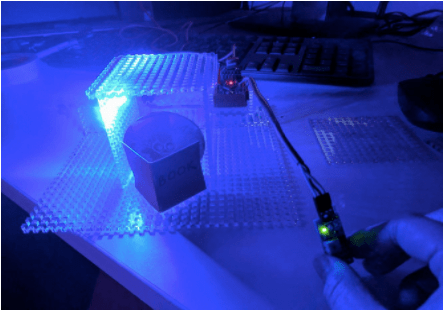 Red Monster's house with LED using photosensitive sensor to detect level of light